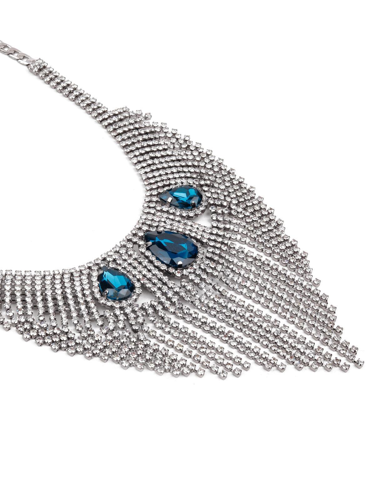 Women's Gorgeous Crystal Necklace Embellished With Blue Ston