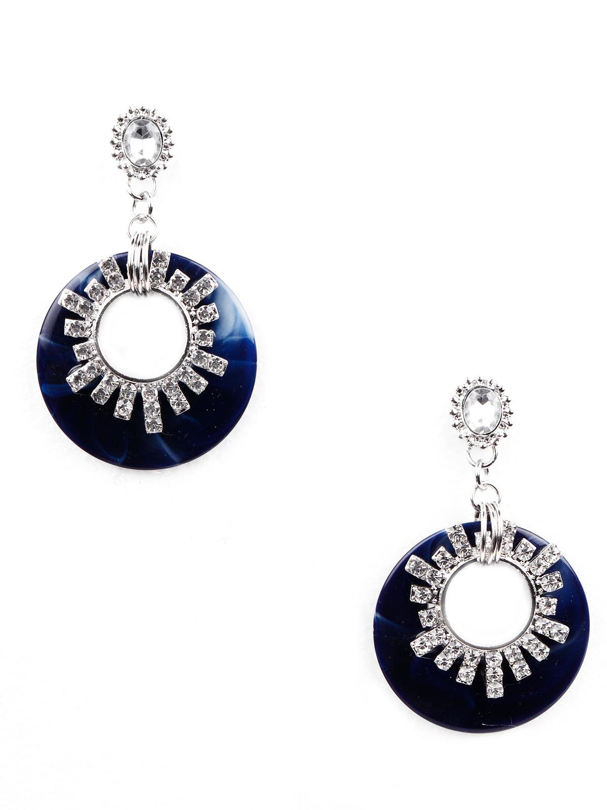 Women's Gorgeous Dark Blue Rounded Studded Drop Earring