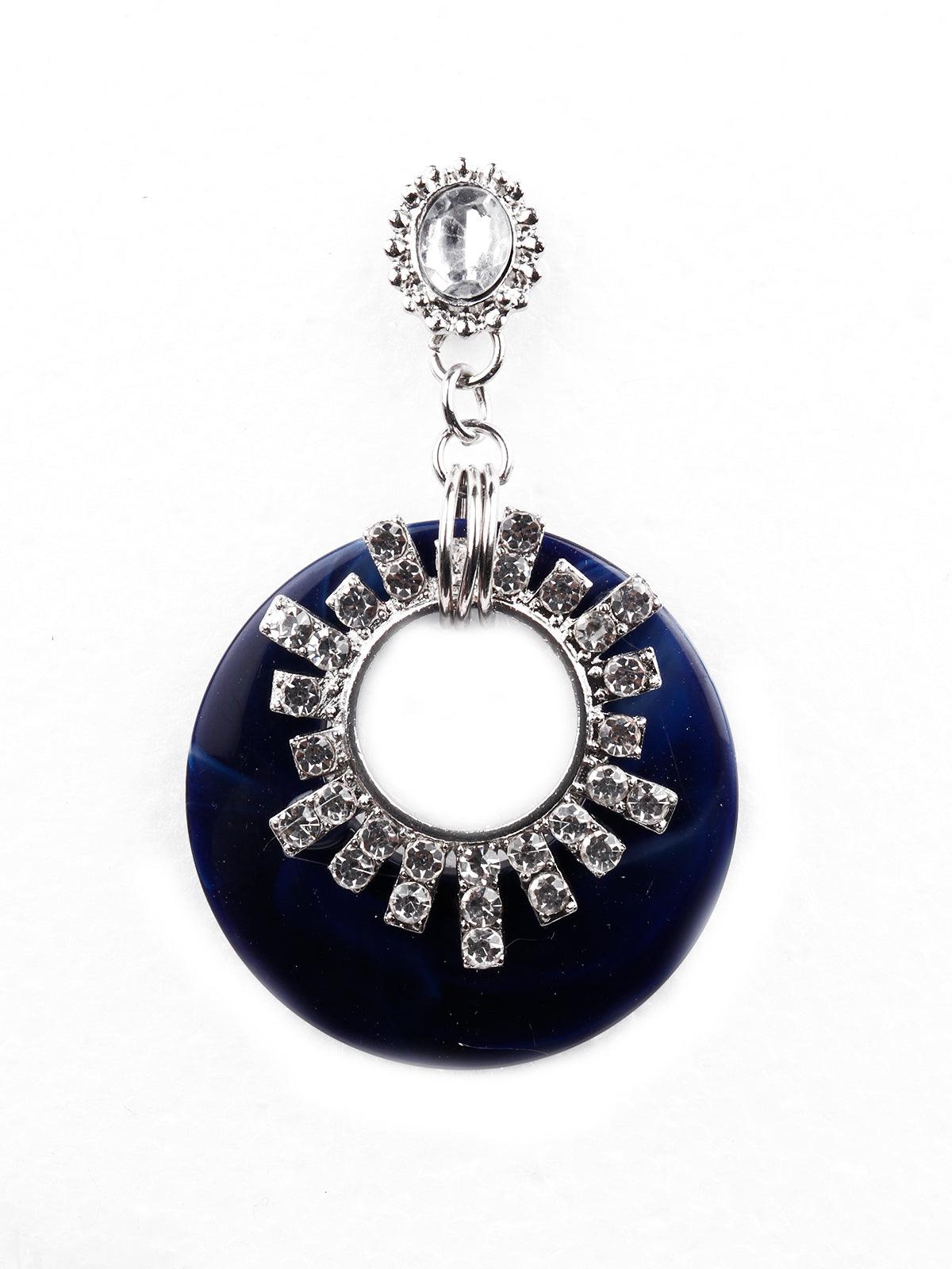 Women's Gorgeous Dark Blue Rounded Studded Drop Earring