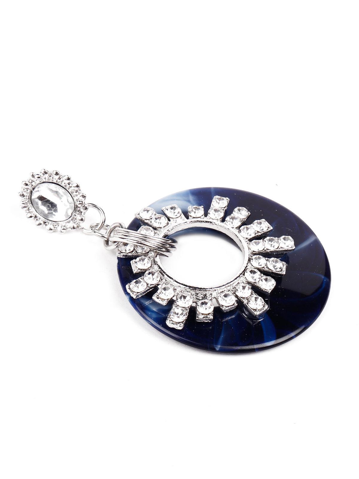 Women's Gorgeous Dark Blue Rounded Studded Drop Earring