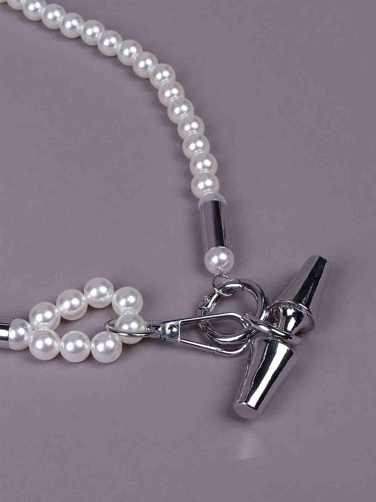 Women's Gorgeous Faux Pearl Necklace -Silve