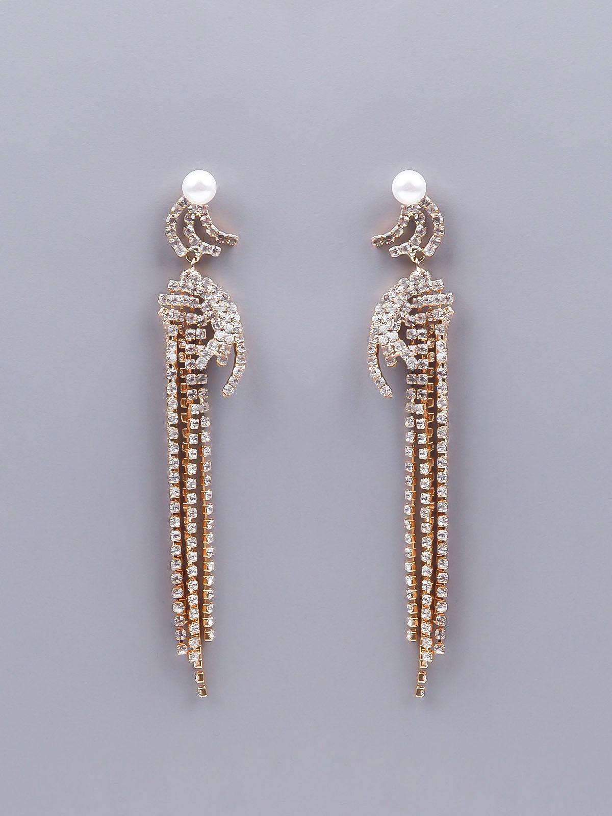 Women's Gorgeous Gold-Tone Crystal Drop Tassel Earring