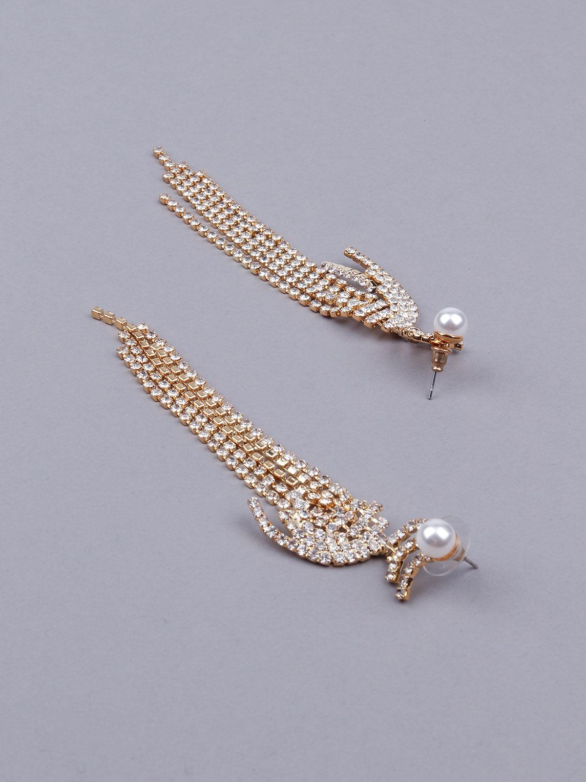 Women's Gorgeous Gold-Tone Crystal Drop Tassel Earring