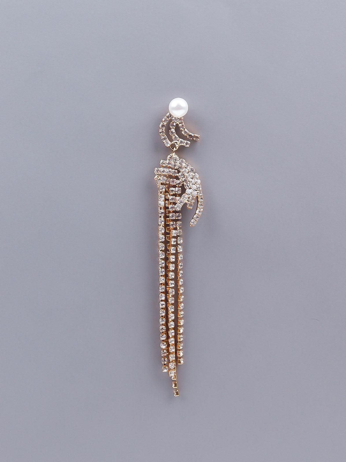 Women's Gorgeous Gold-Tone Crystal Drop Tassel Earring