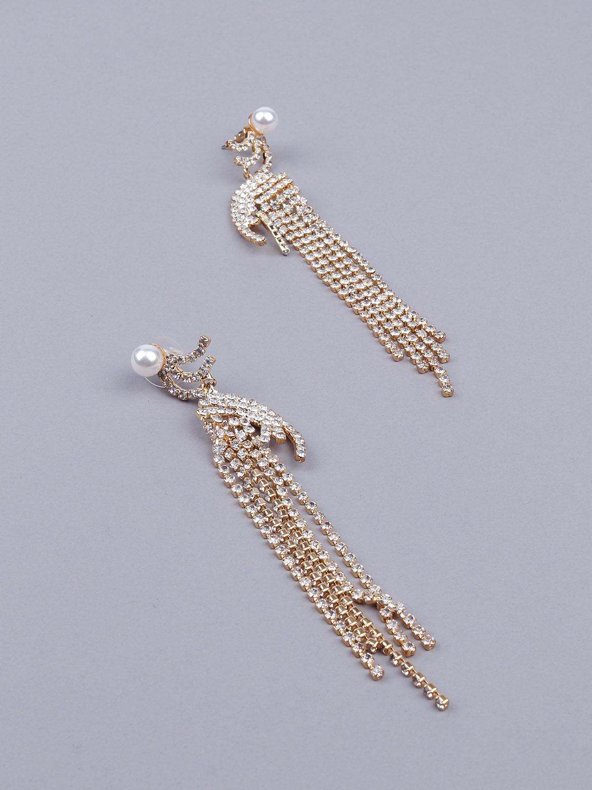 Women's Gorgeous Gold-Tone Crystal Drop Tassel Earring