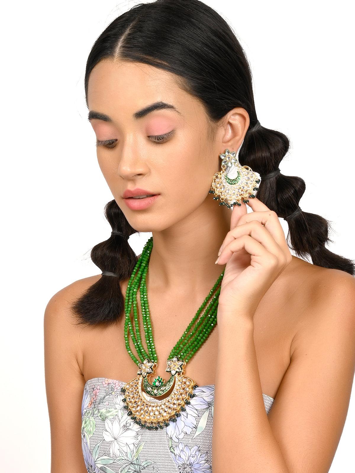 Women's Gorgeous Green Long Mala Necklace Se