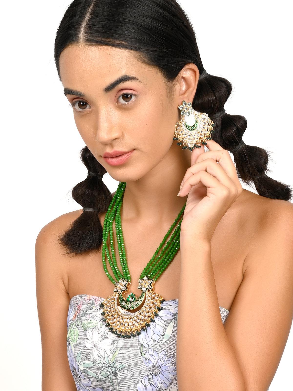 Women's Gorgeous Green Long Mala Necklace Se