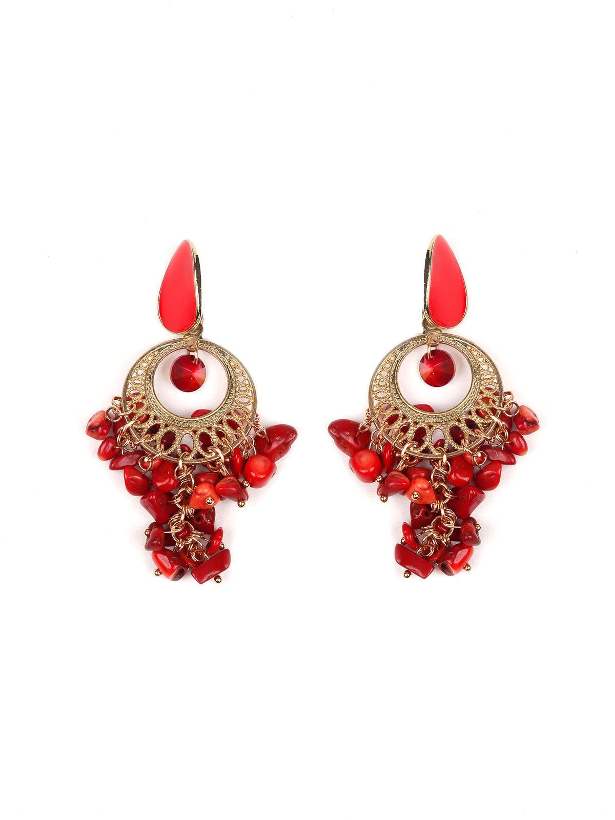 Women's Gorgeous Red Beaded Drop Earring