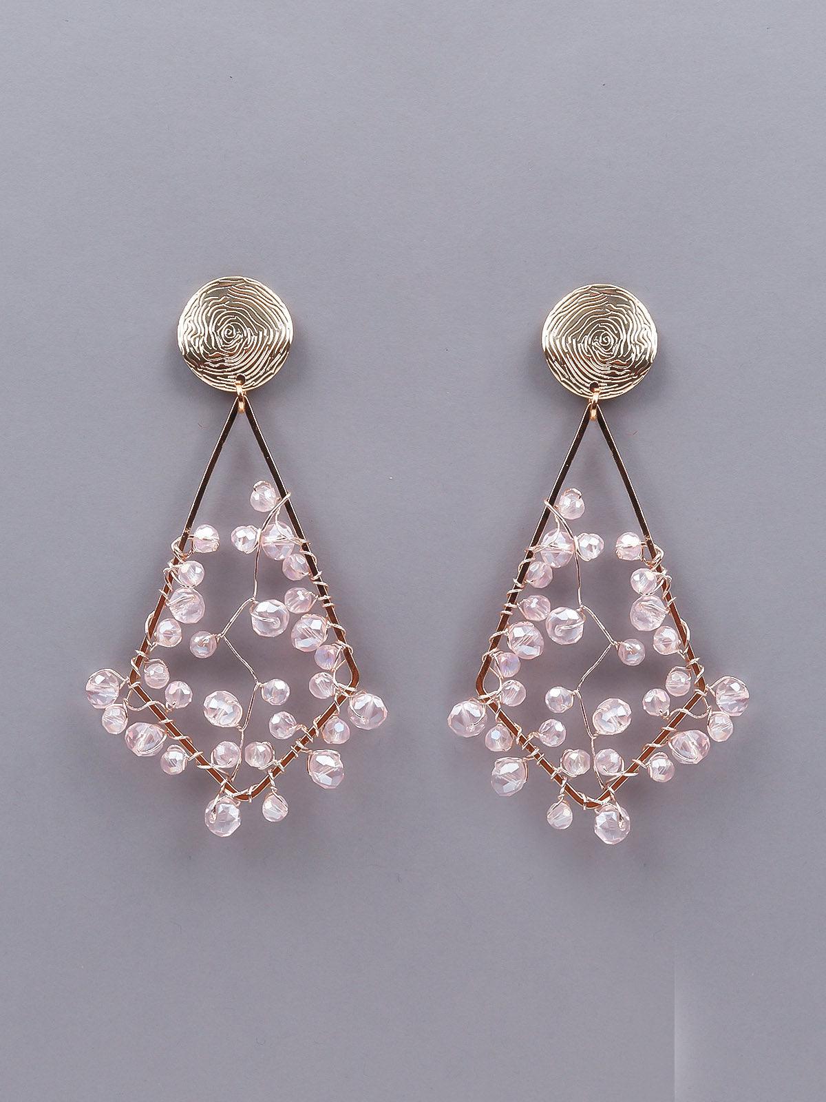 Women's Gorgeous Structure Light Pink Beaded Statement Earring