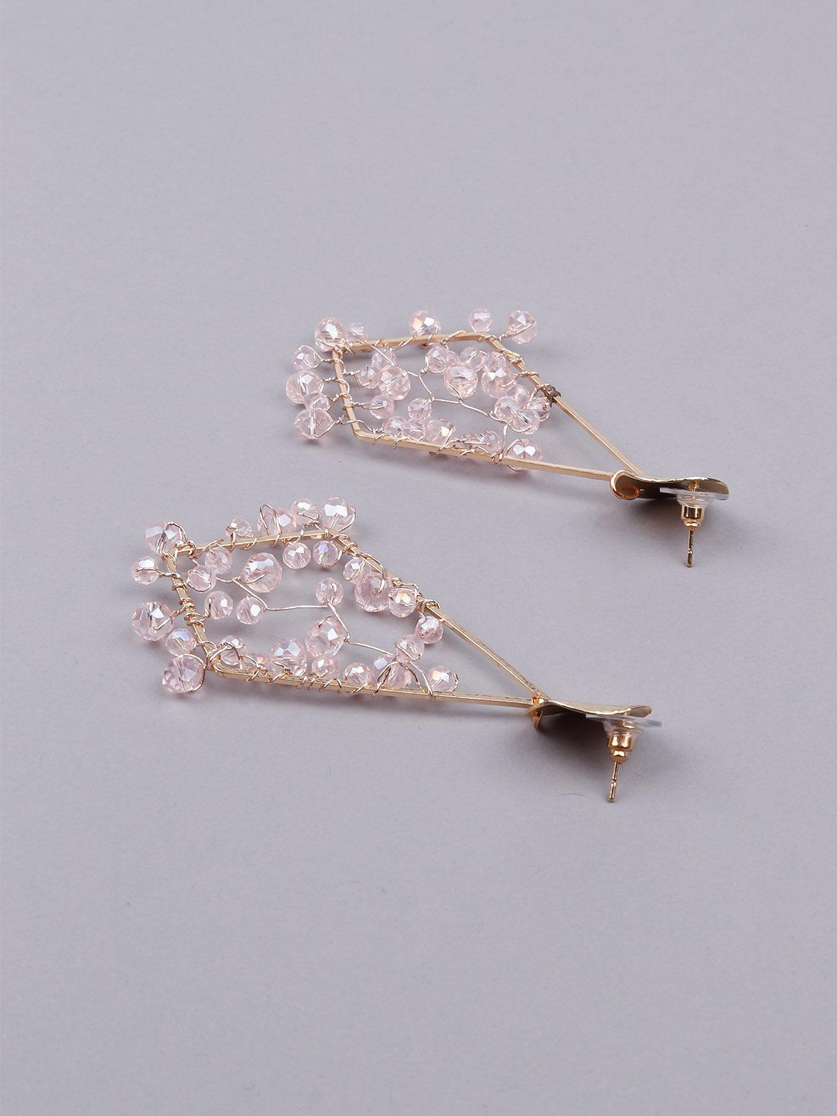 Women's Gorgeous Structure Light Pink Beaded Statement Earring