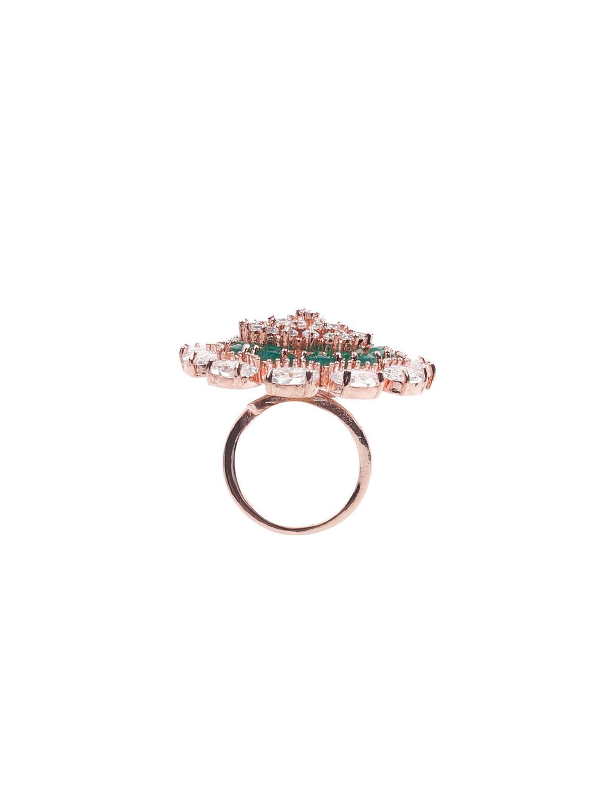 Women's Green And White Austrian Diamond Studded Rin