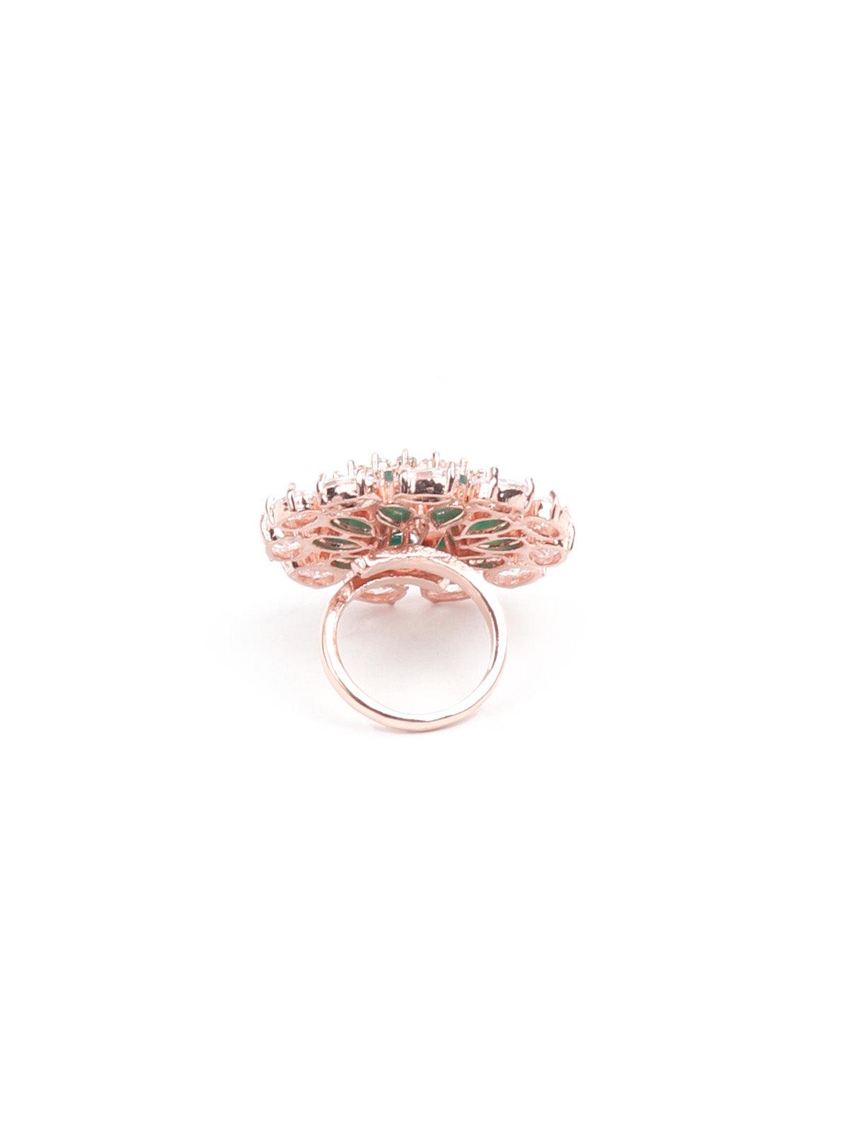 Women's Green And White Austrian Diamond Studded Rin