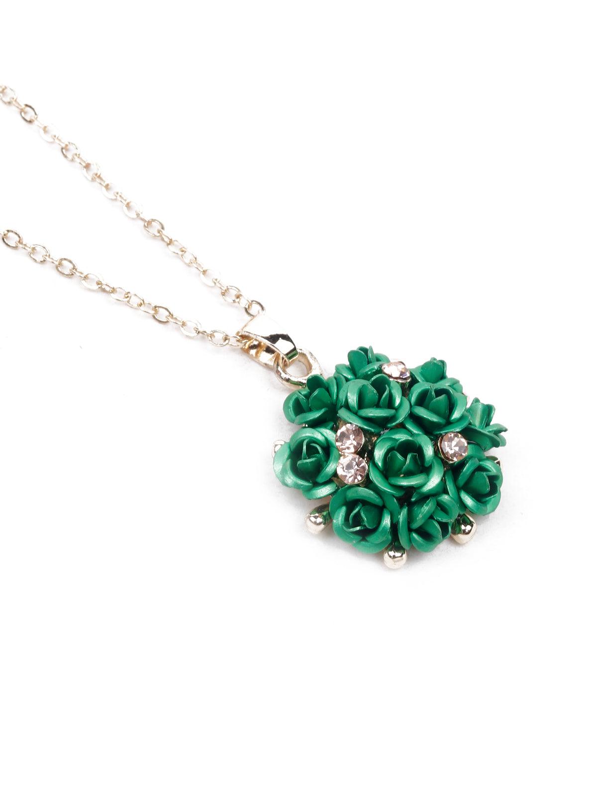 Women's Green Floral Pendant Necklace Se
