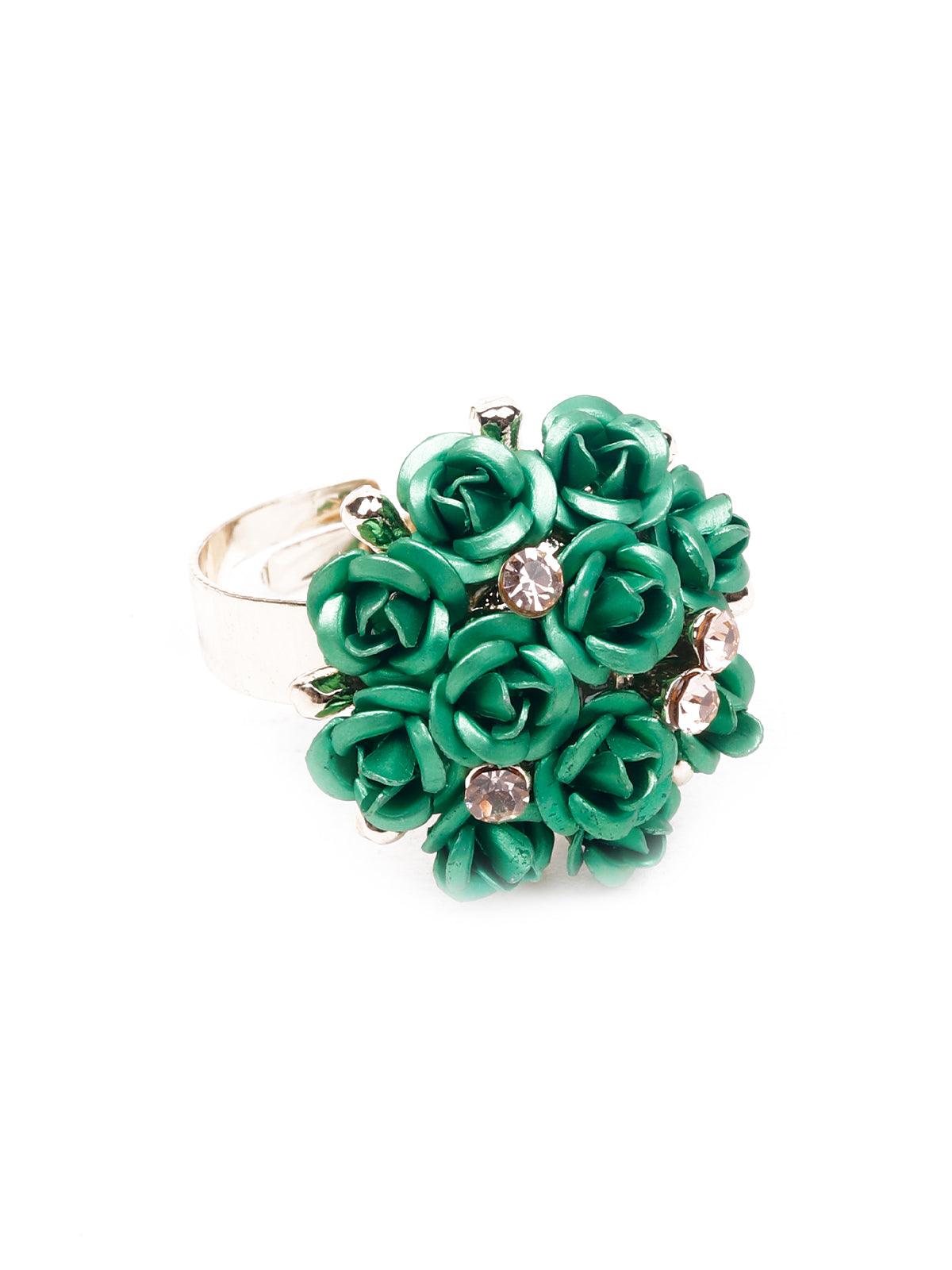 Women's Green Floral Pendant Necklace Se