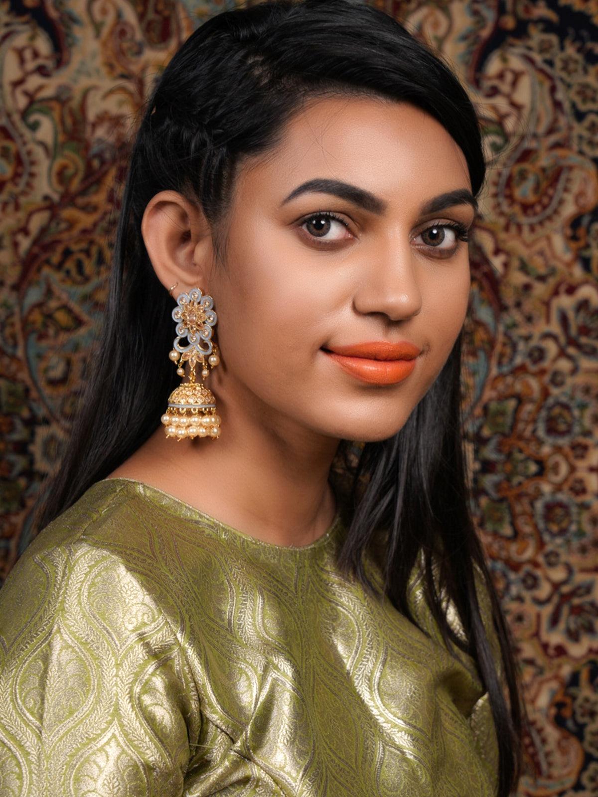Women's Grey Enamelled Pearl Jhumka