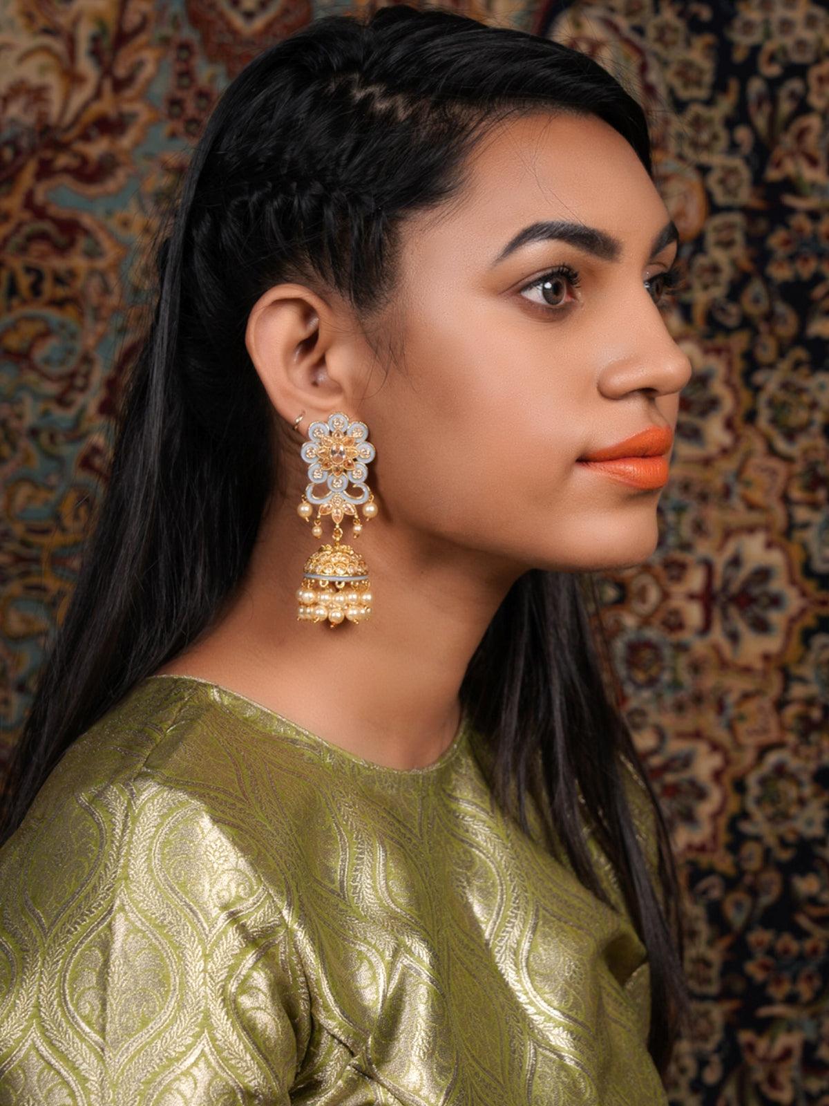 Women's Grey Enamelled Pearl Jhumka