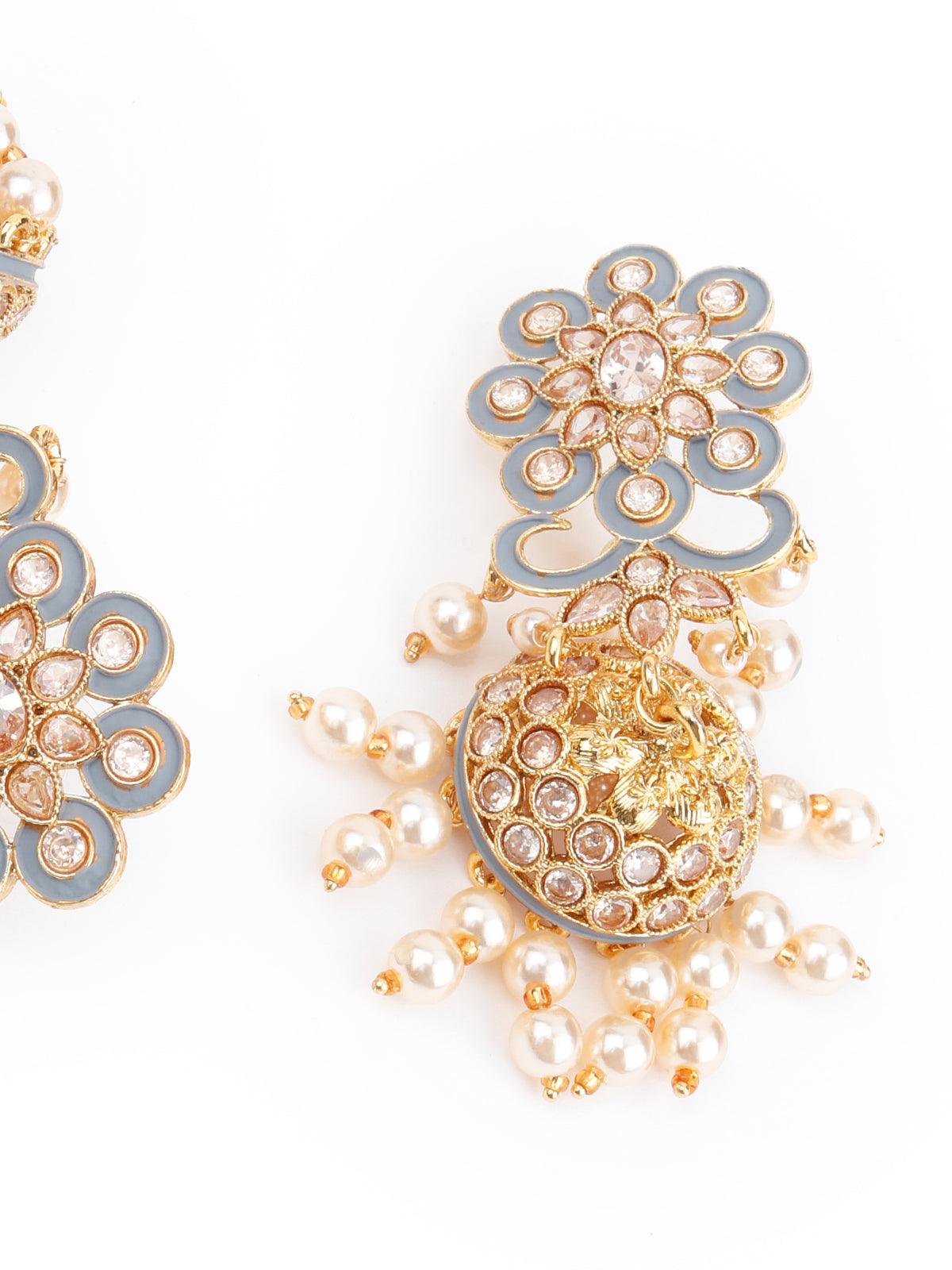 Women's Grey Enamelled Pearl Jhumka