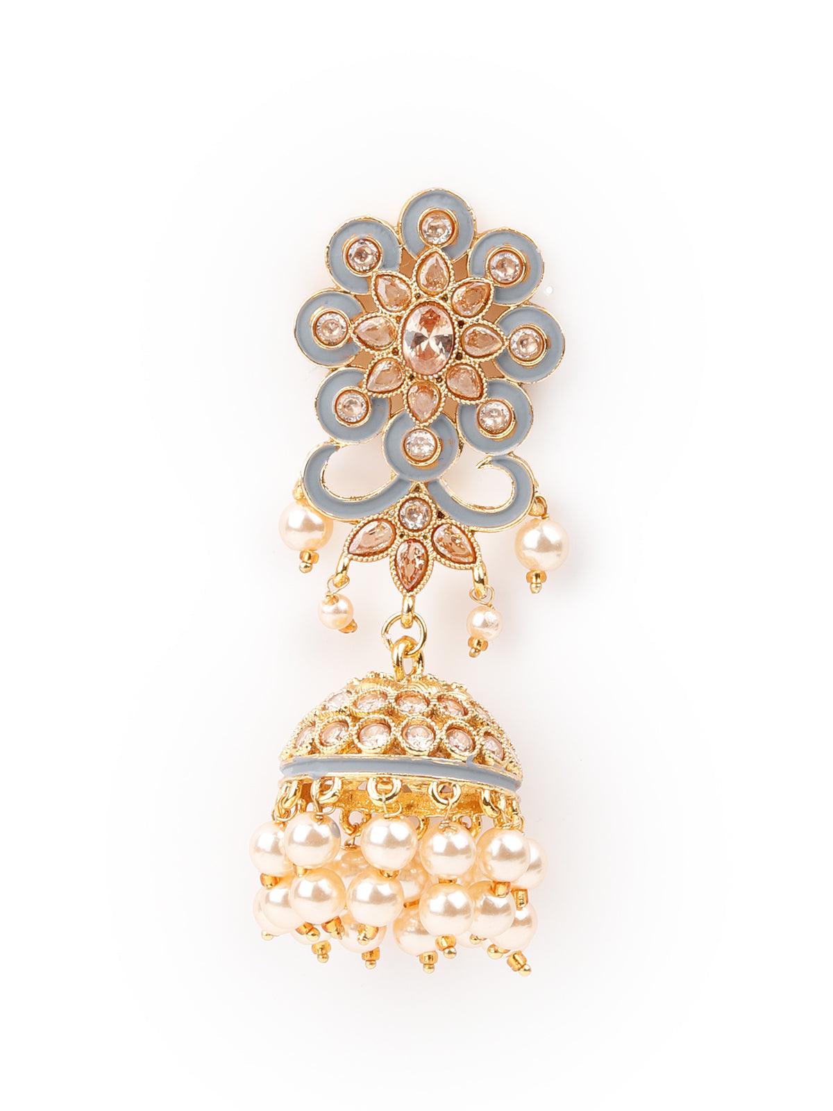 Women's Grey Enamelled Pearl Jhumka