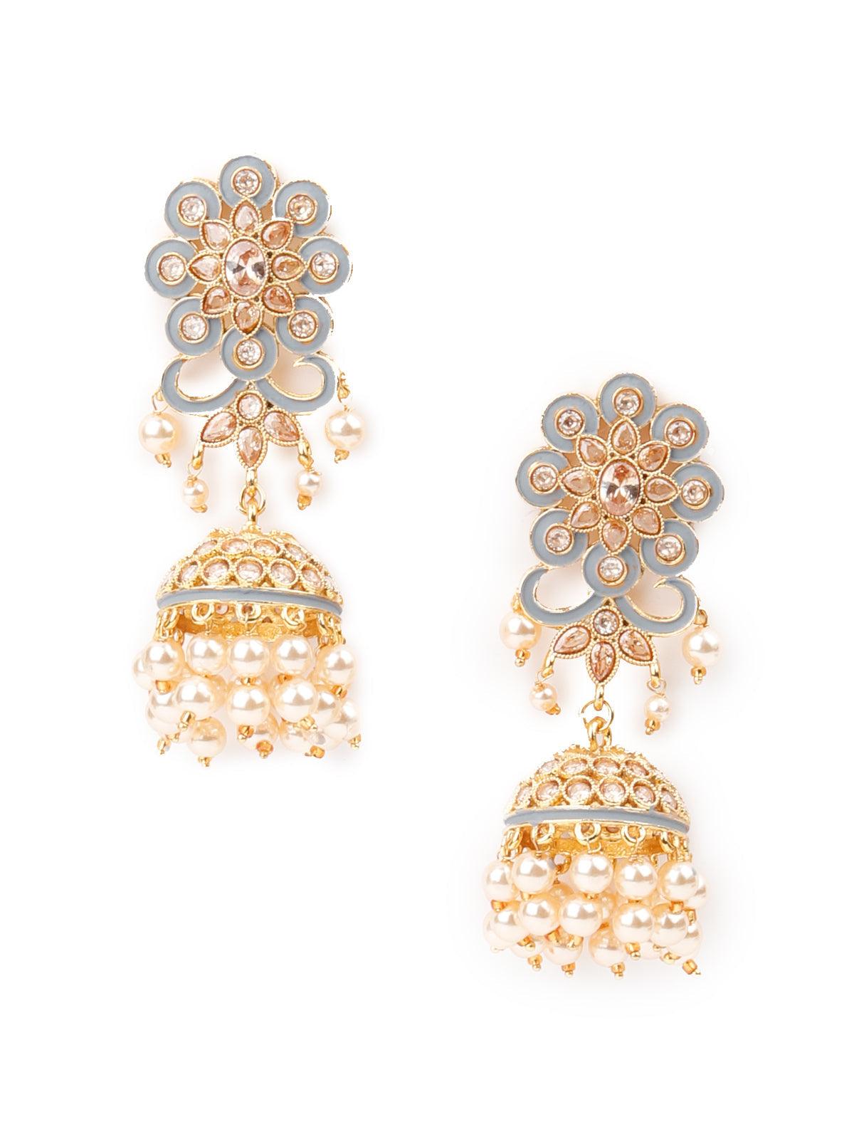 Women's Grey Enamelled Pearl Jhumka