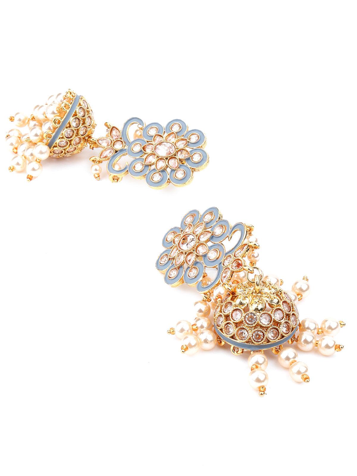 Women's Grey Enamelled Pearl Jhumka