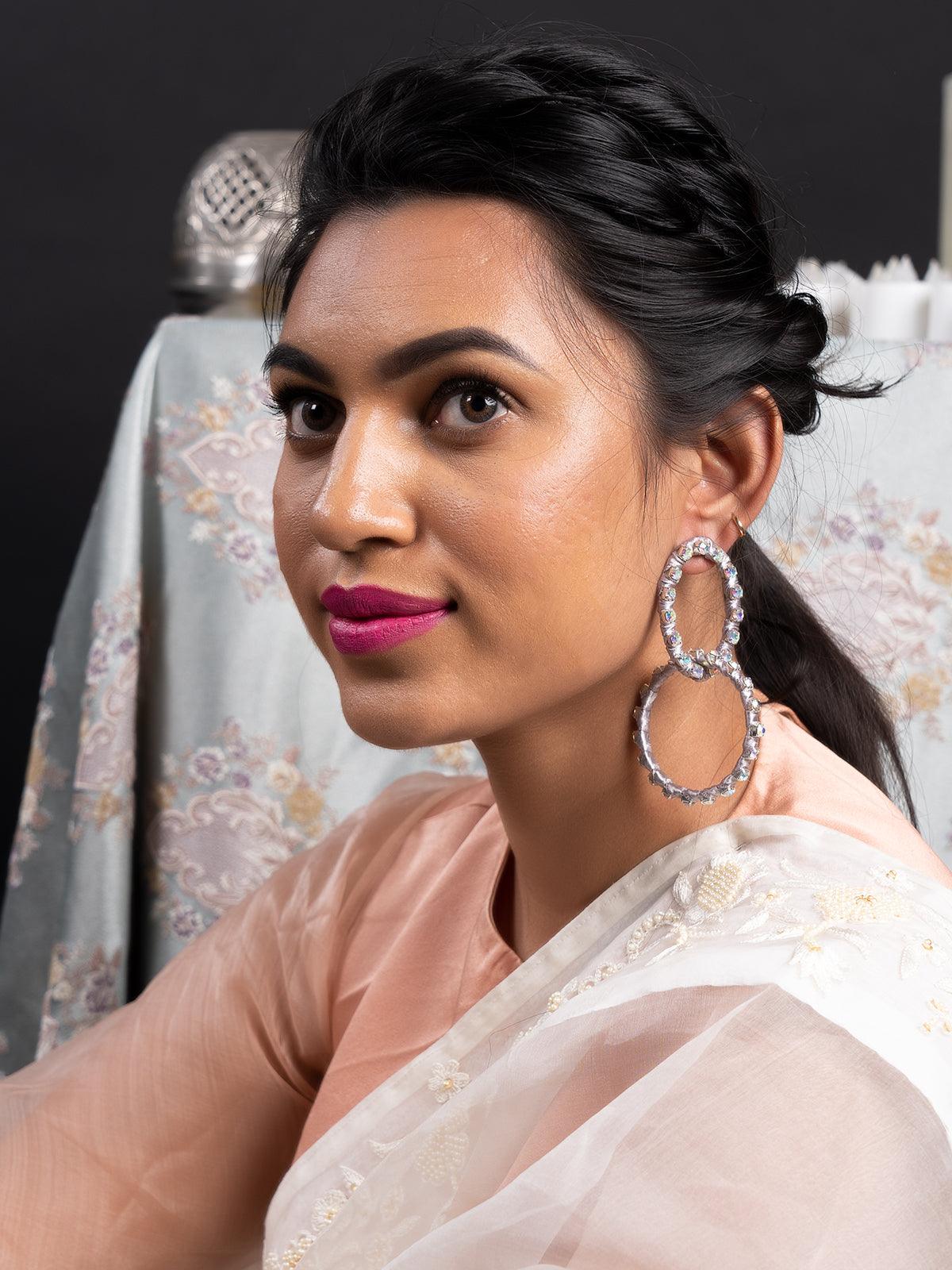 Women's Grey Glitttery Dangle Earring