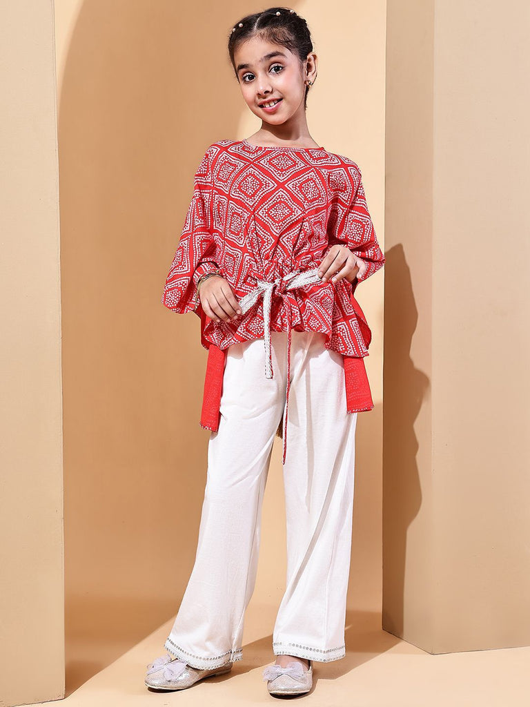 Girl's Red Pure Cotton Printed Co-Ord Set