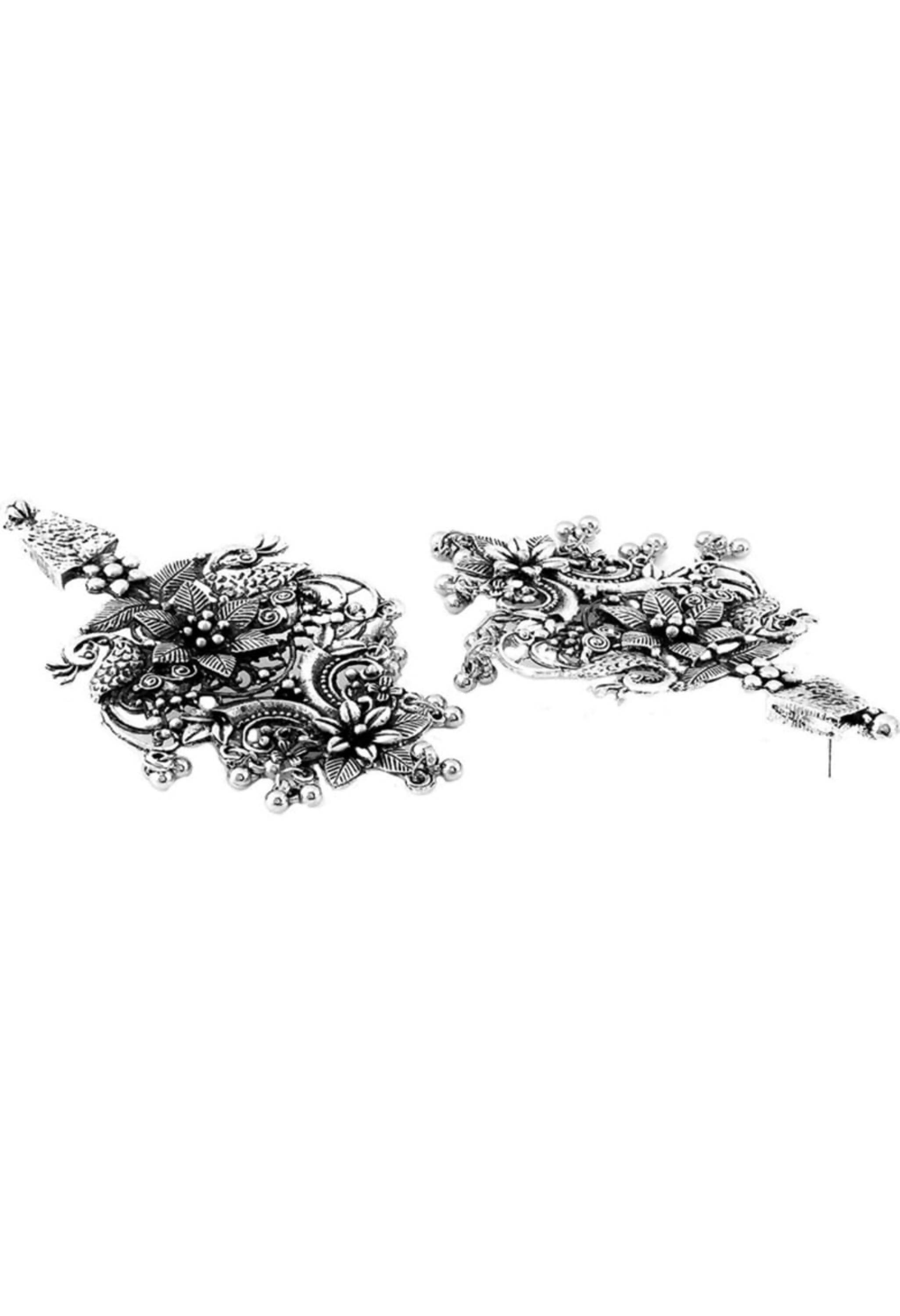 Johar Kamal Oxidised Peacock Design Earrings Jh