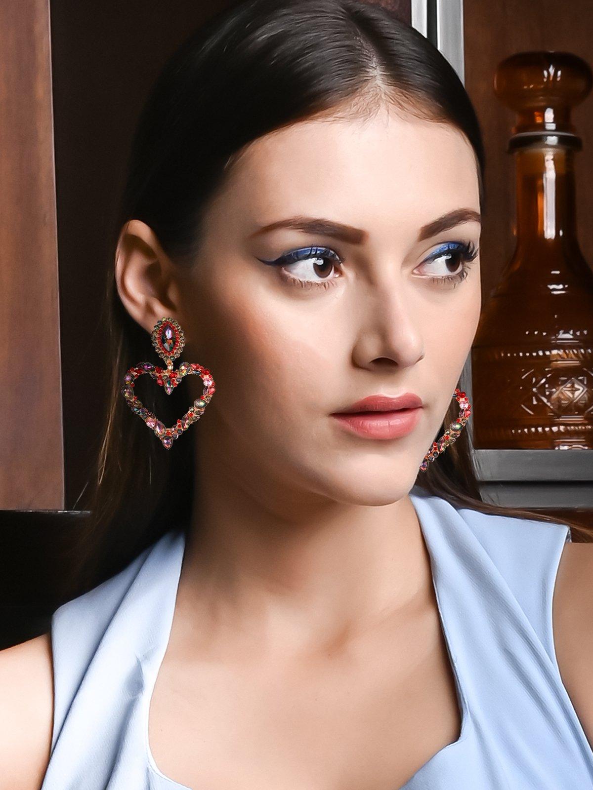 Women's Heart-Shaped Crystal Embellished Earring