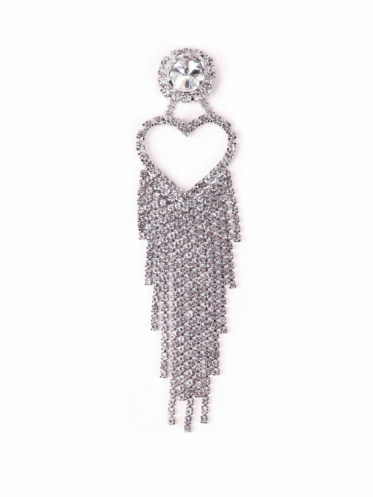 Women's Heart-Shaped Drop-Down Crystals Tassel Earring