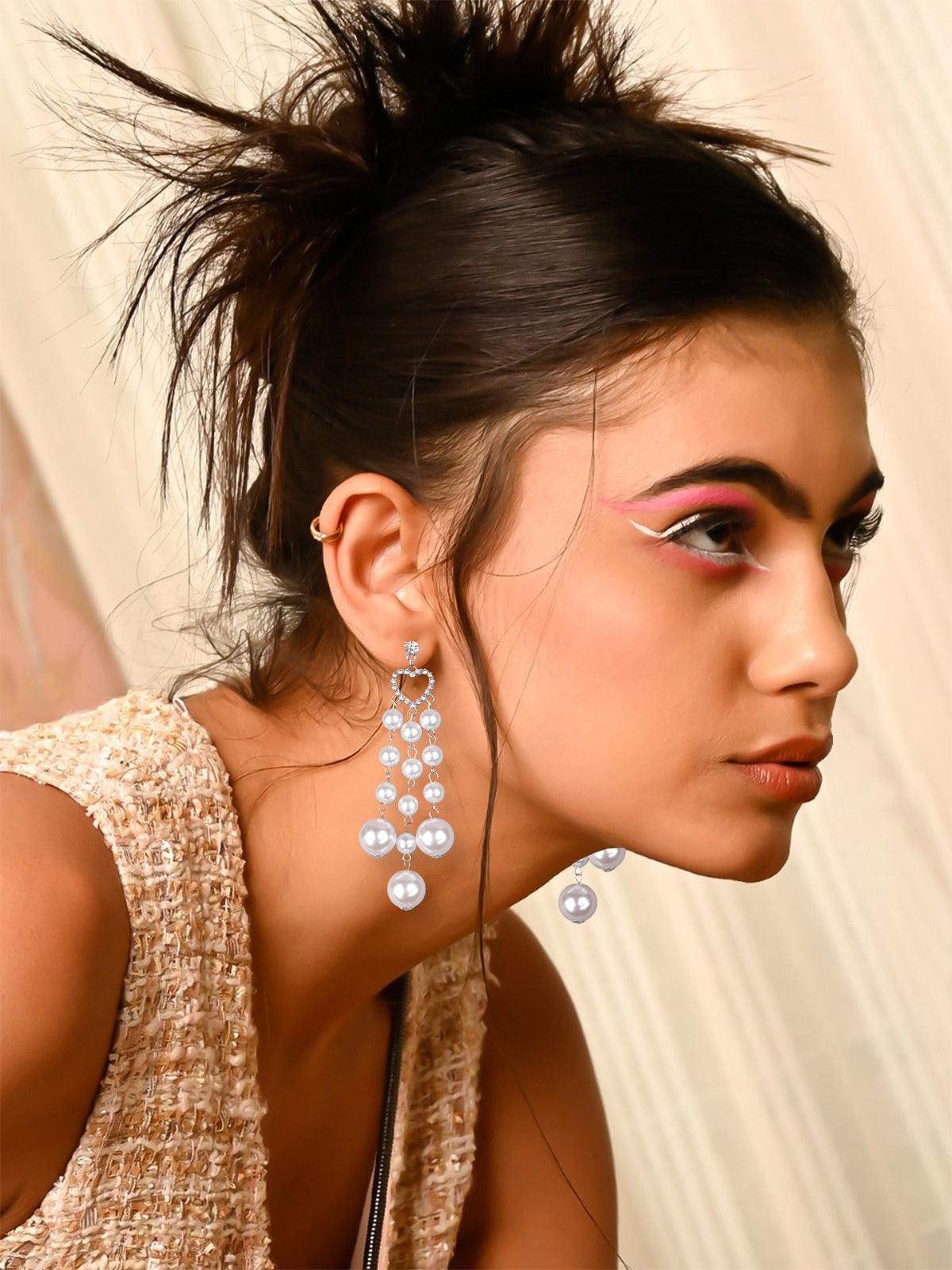 Women's Heart-Shaped Studded Drop Earring