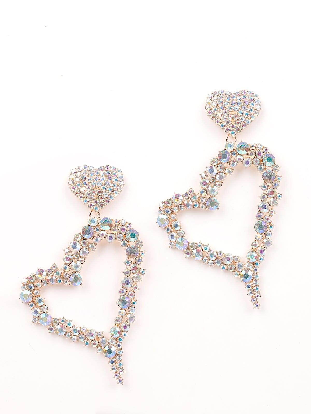 Women's Heart Shaped Studded Drop Earring