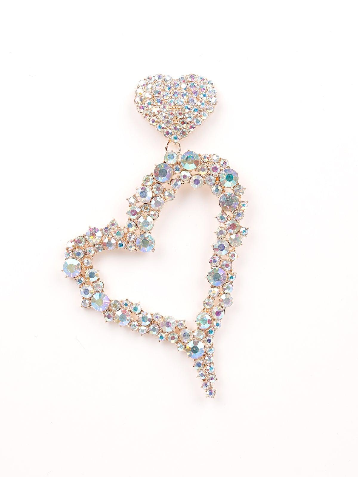 Women's Heart Shaped Studded Drop Earring