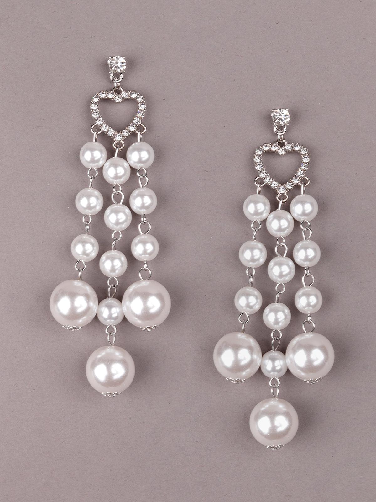 Women's Heart-Shaped Studded Drop Earring