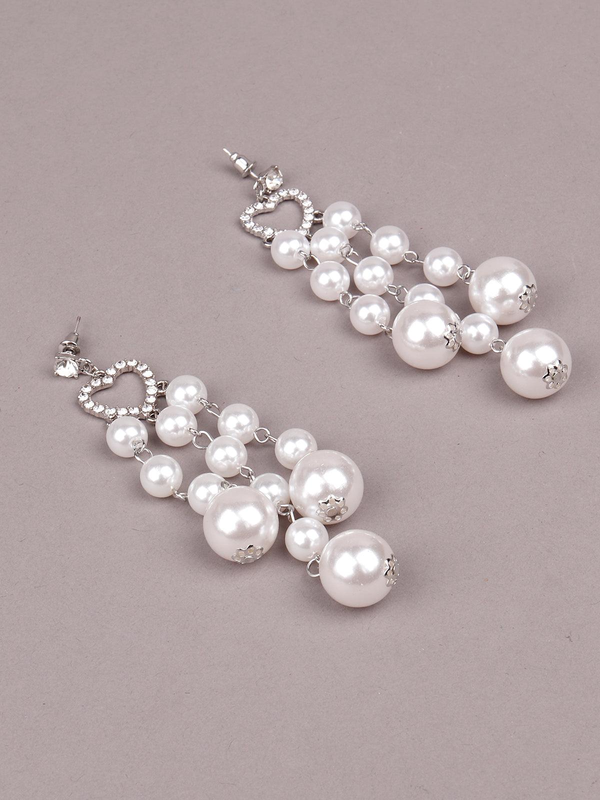 Women's Heart-Shaped Studded Drop Earring
