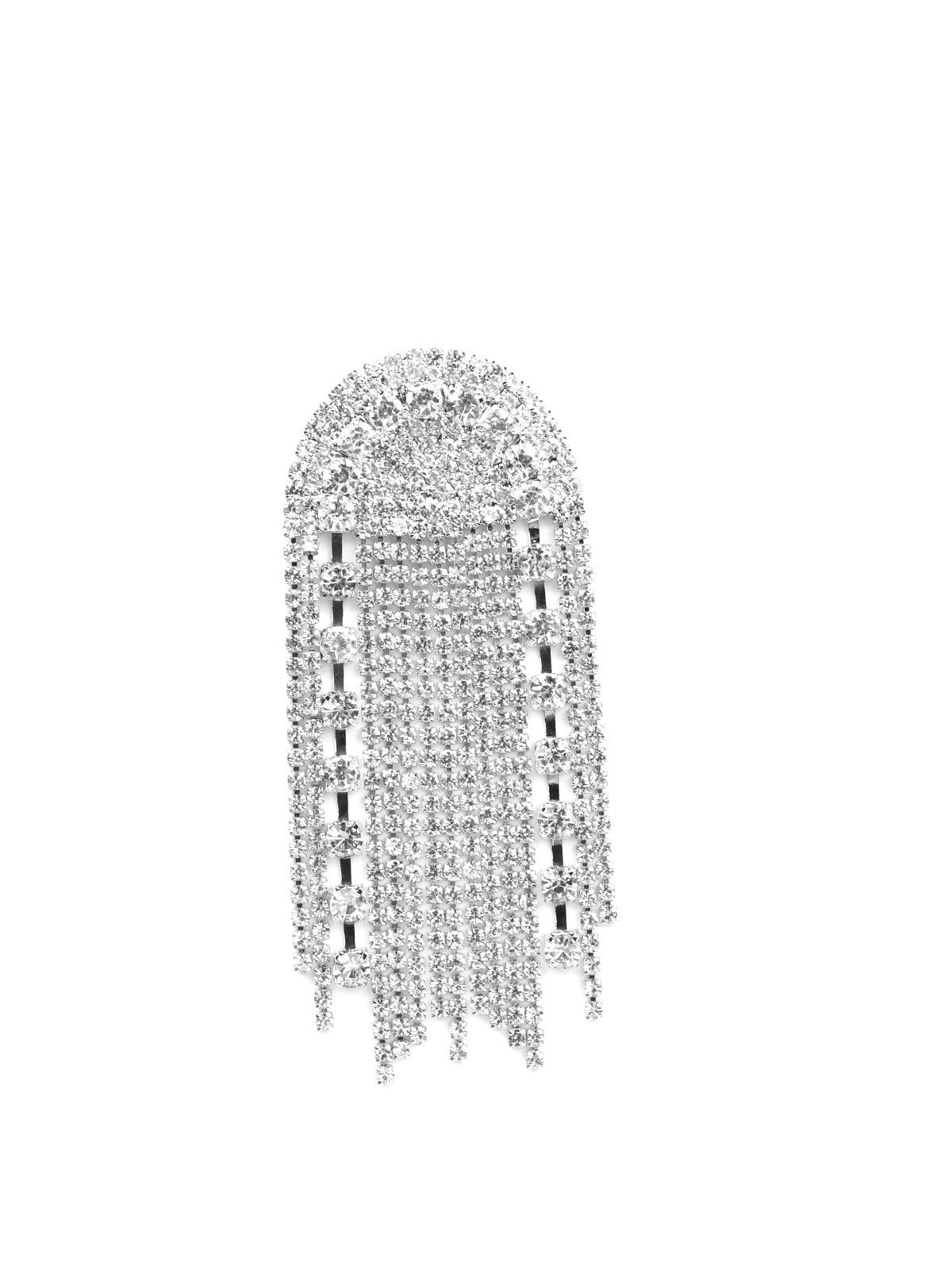 Women's Heavily Embellished Overlapping Crystal Drop Earrings- Silve
