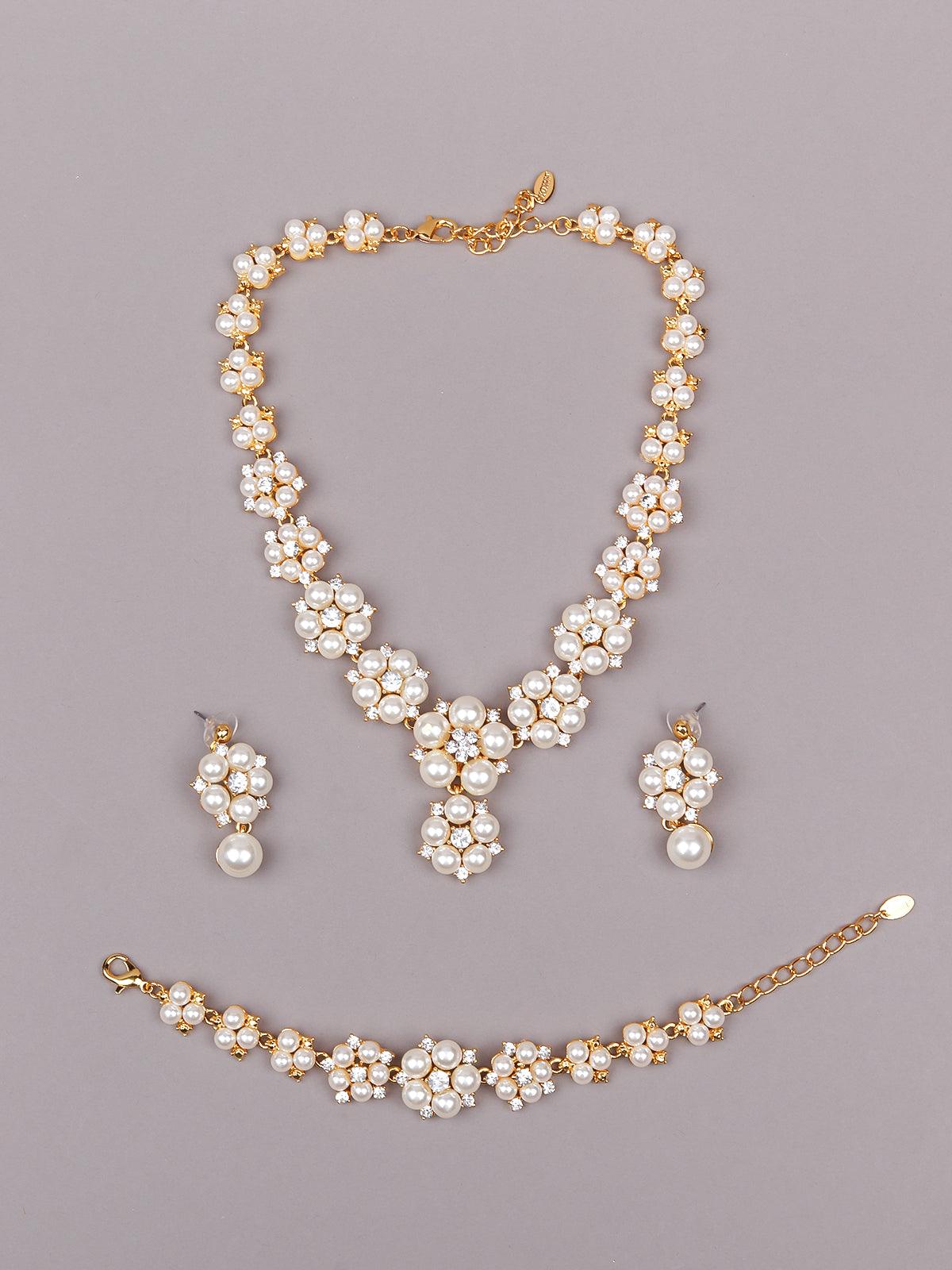 Women's High Quality White Beaded Necklace Se
