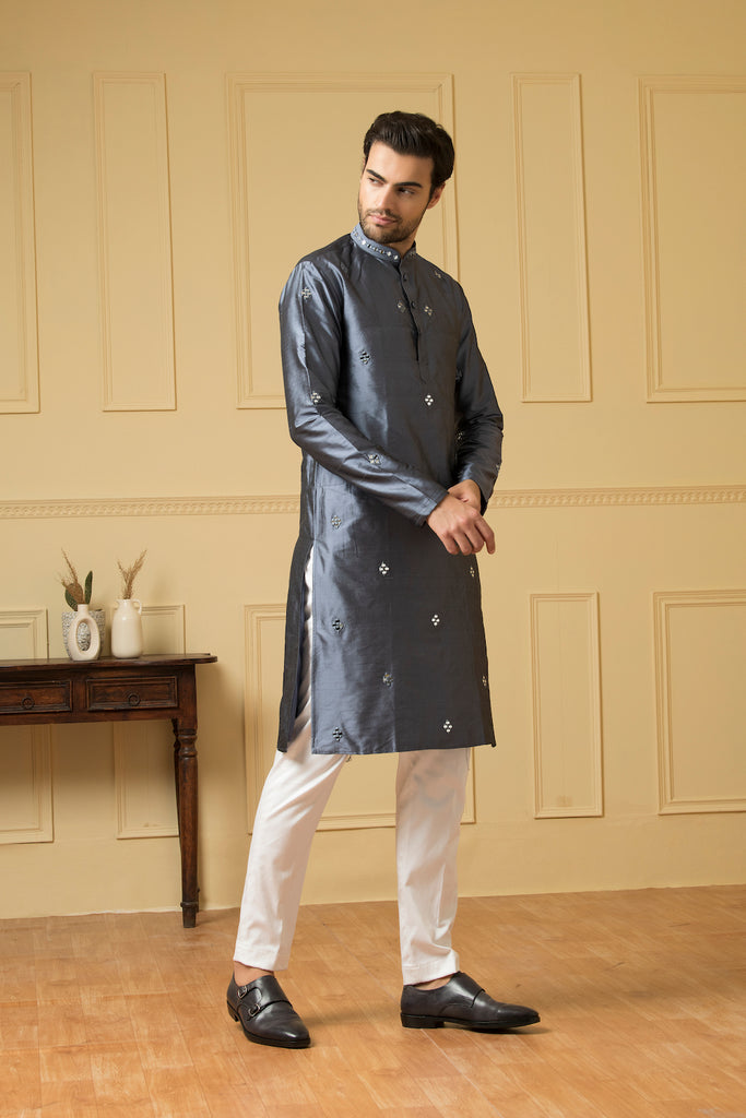 Men's Cobalt Blue Mirror Kurta