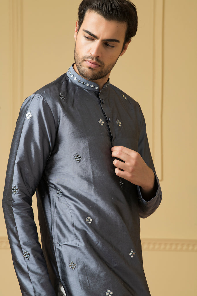 Men's Cobalt Blue Mirror Kurta