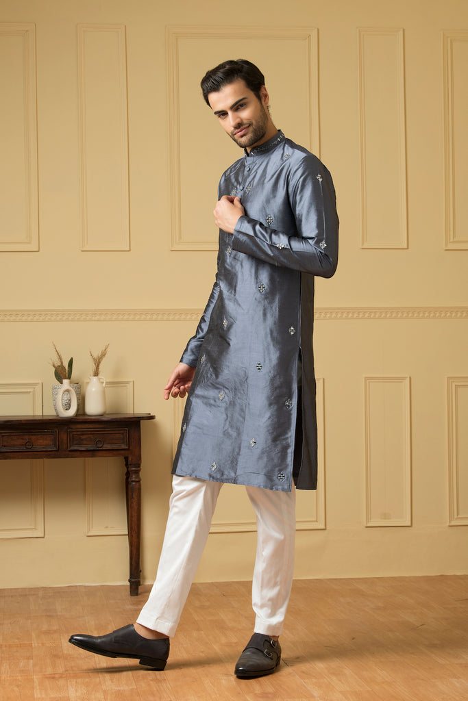 Men's Cobalt Blue Mirror Kurta