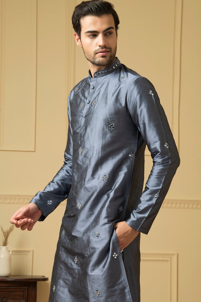 Men's Cobalt Blue Mirror Kurta