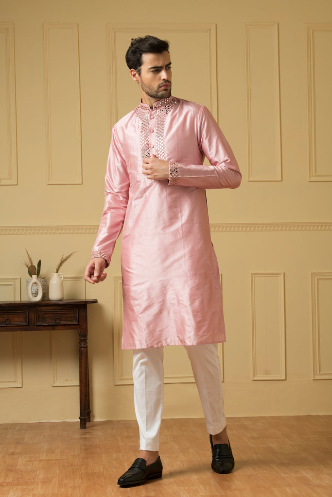 Men's Pink Mirror Kurta
