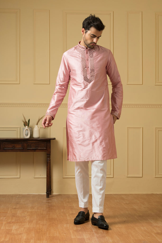 Men's Pink Mirror Kurta
