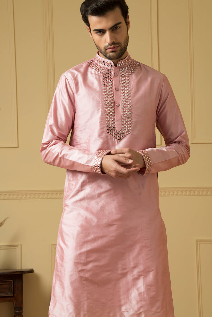 Men's Pink Mirror Kurta