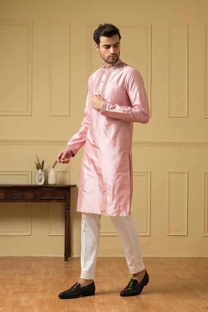 Men's Pink Mirror Kurta