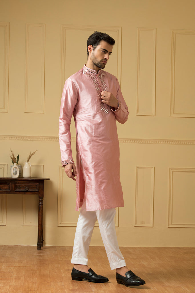 Men's Pink Mirror Kurta