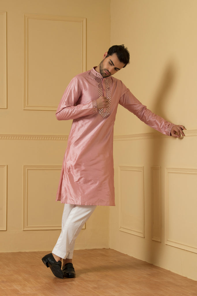 Men's Pink Mirror Kurta