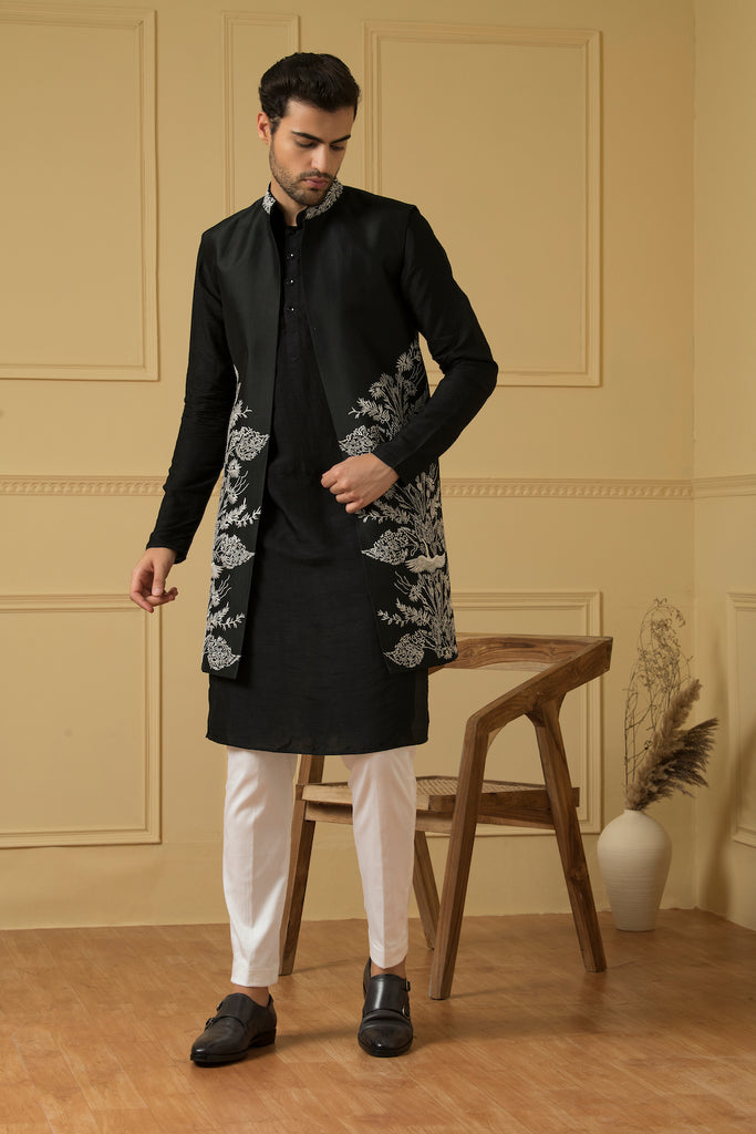 Men's Long Zari Nehru Jacket Set