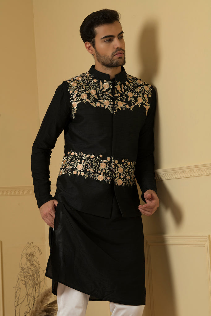 Men's Floral Embroidered Nehru Jacket