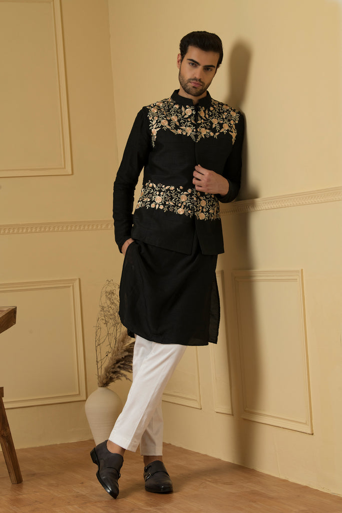 Men's Floral Embroidered Nehru Jacket