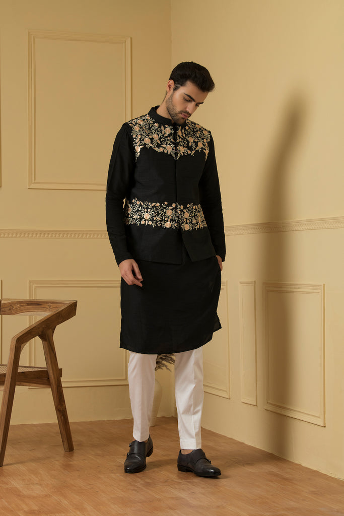 Men's Floral Embroidered Nehru Jacket